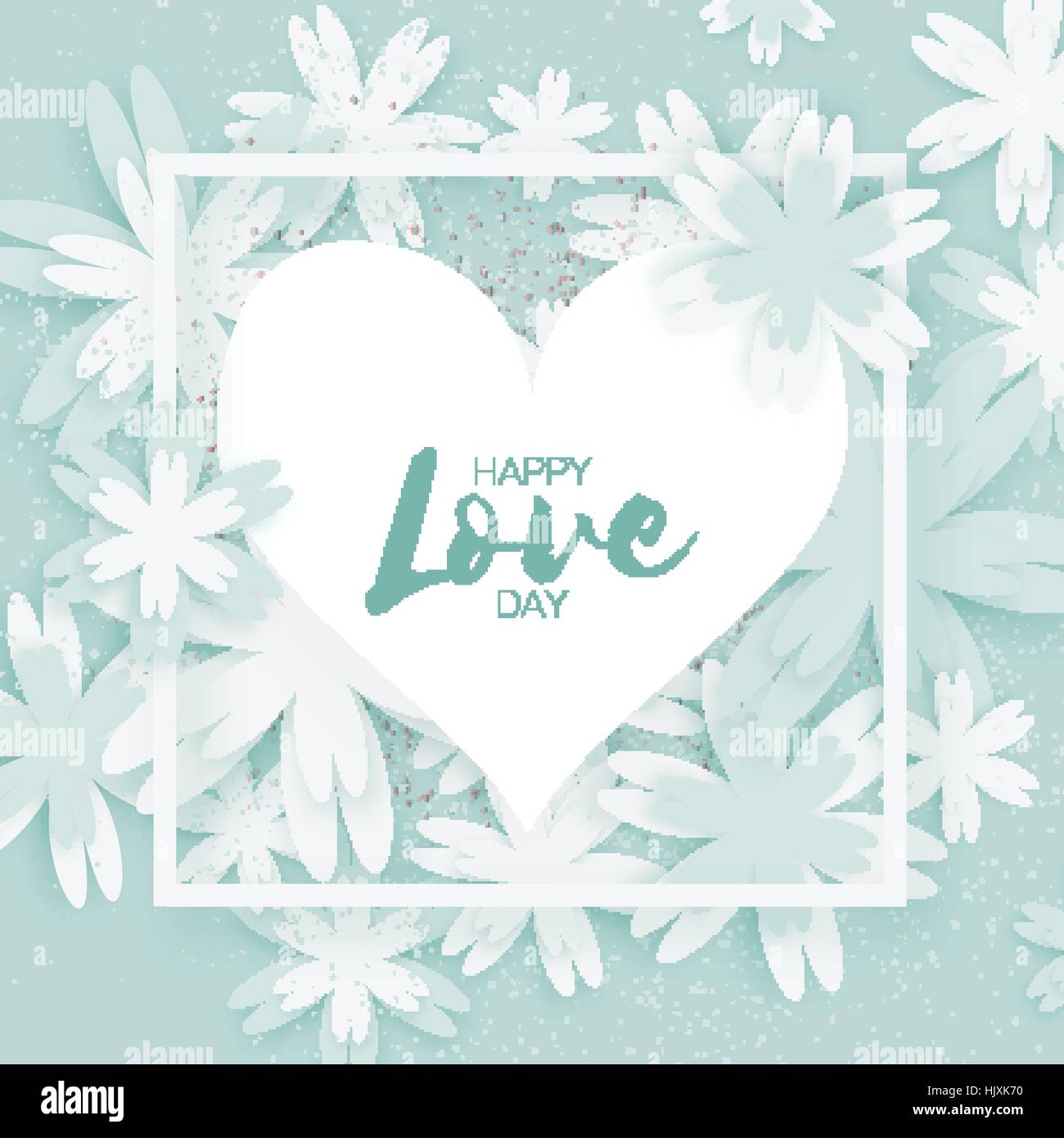Happy Valentines Day Greeting card. Paper cut flower and heart frame ...