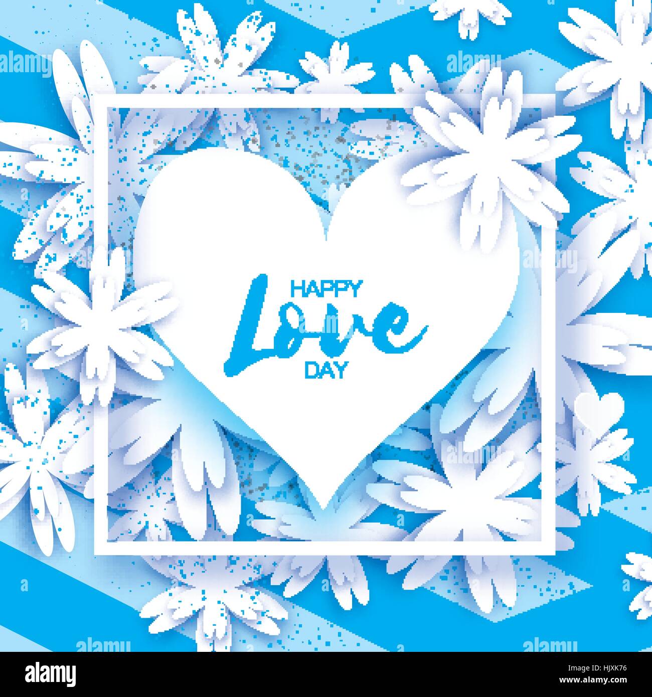 Happy Valentines Day Greeting card. Paper cut flower and heart frame ...