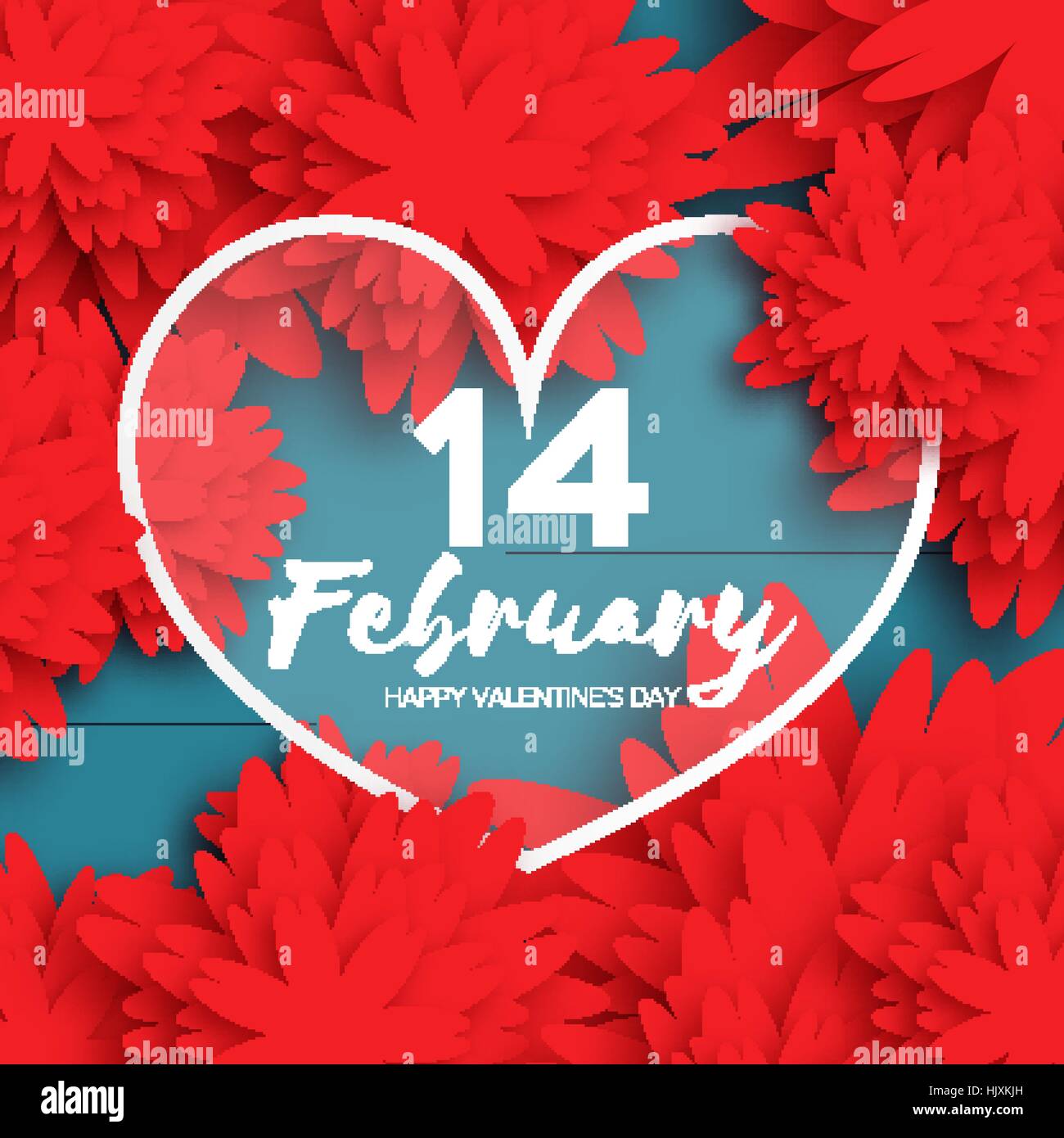 Happy Valentines Day Greeting card. Paper cut red flower and heart ...
