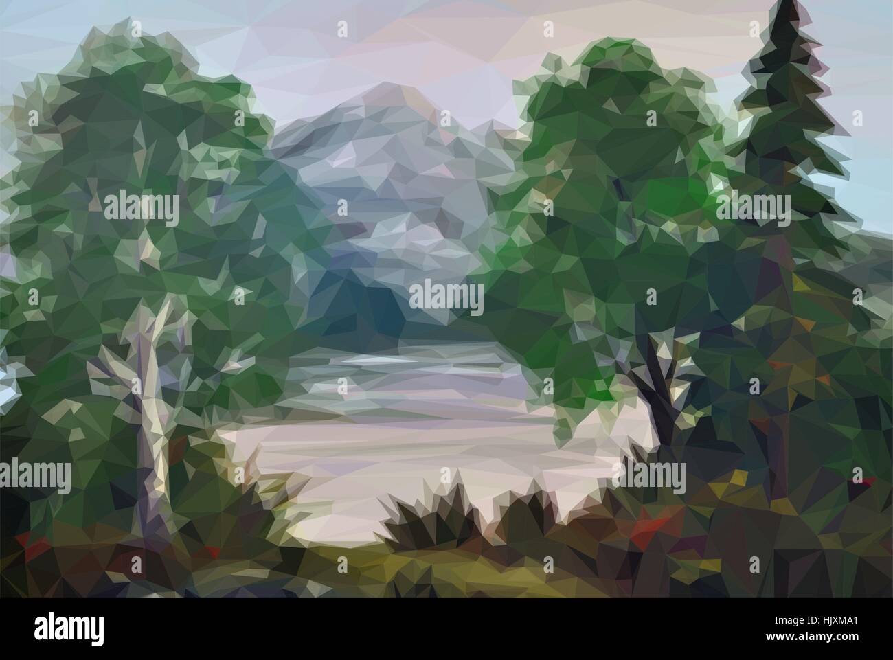 Landscape, Trees and Lake Stock Vector