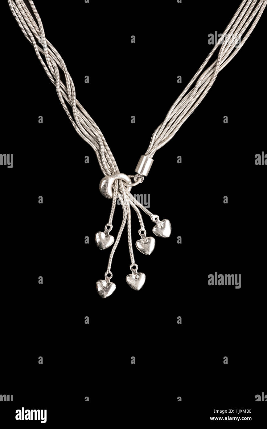 Silver Chain Necklace with 5 Hearts Pendant Stock Photo Alamy