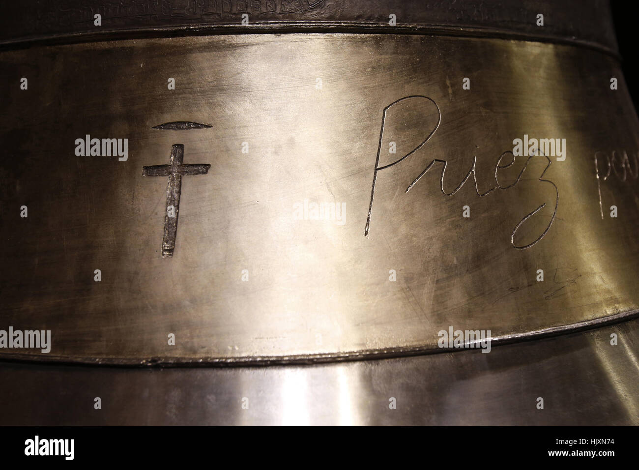 Detail of the new bell. Notre-Dame de Paris Cathedral 850th anniversary. Stock Photo