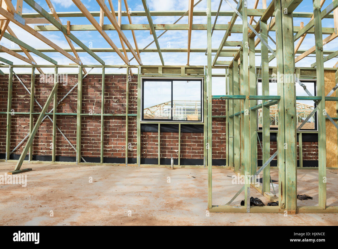 New House Constructuon Blue Painting On Framing New House Constructuon Blue Painting On Framing