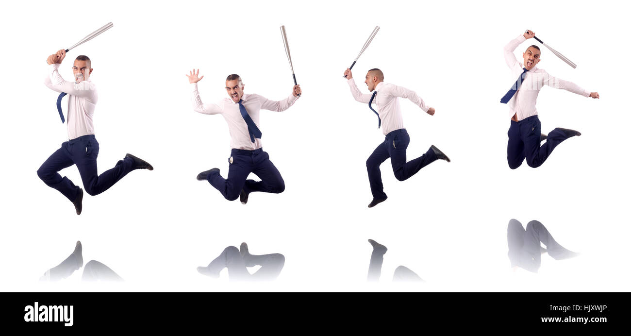 Jumping businessman with baseball bat Stock Photo Alamy