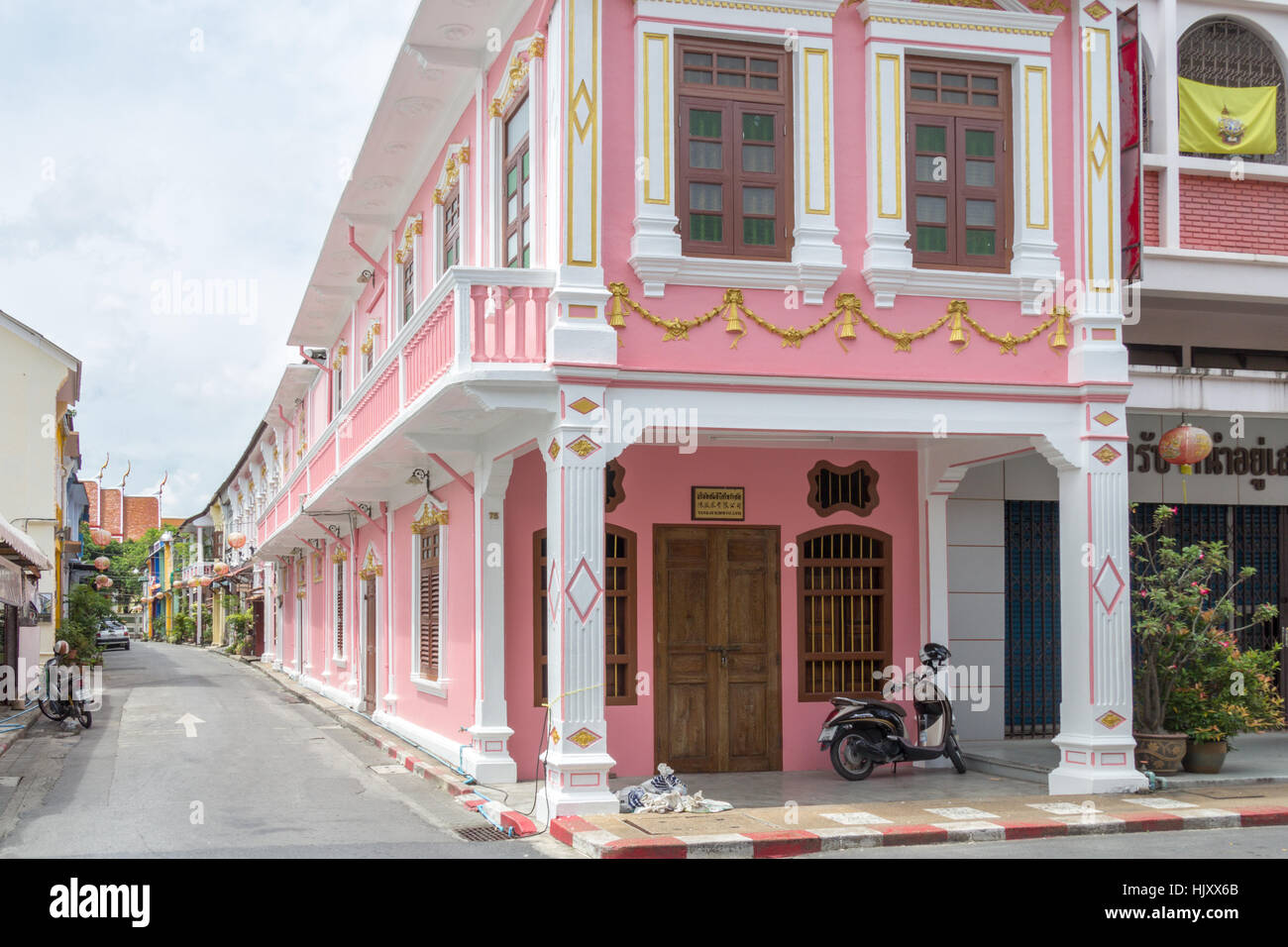 Restored Sino Portuguese architecture on Soi Romanee, old Phuket town, Thailand Stock Photo