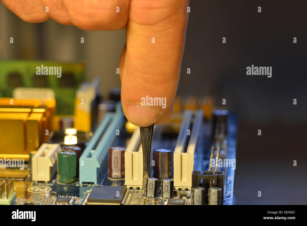 computer motherboard with tracks during repair Stock Photo - Alamy