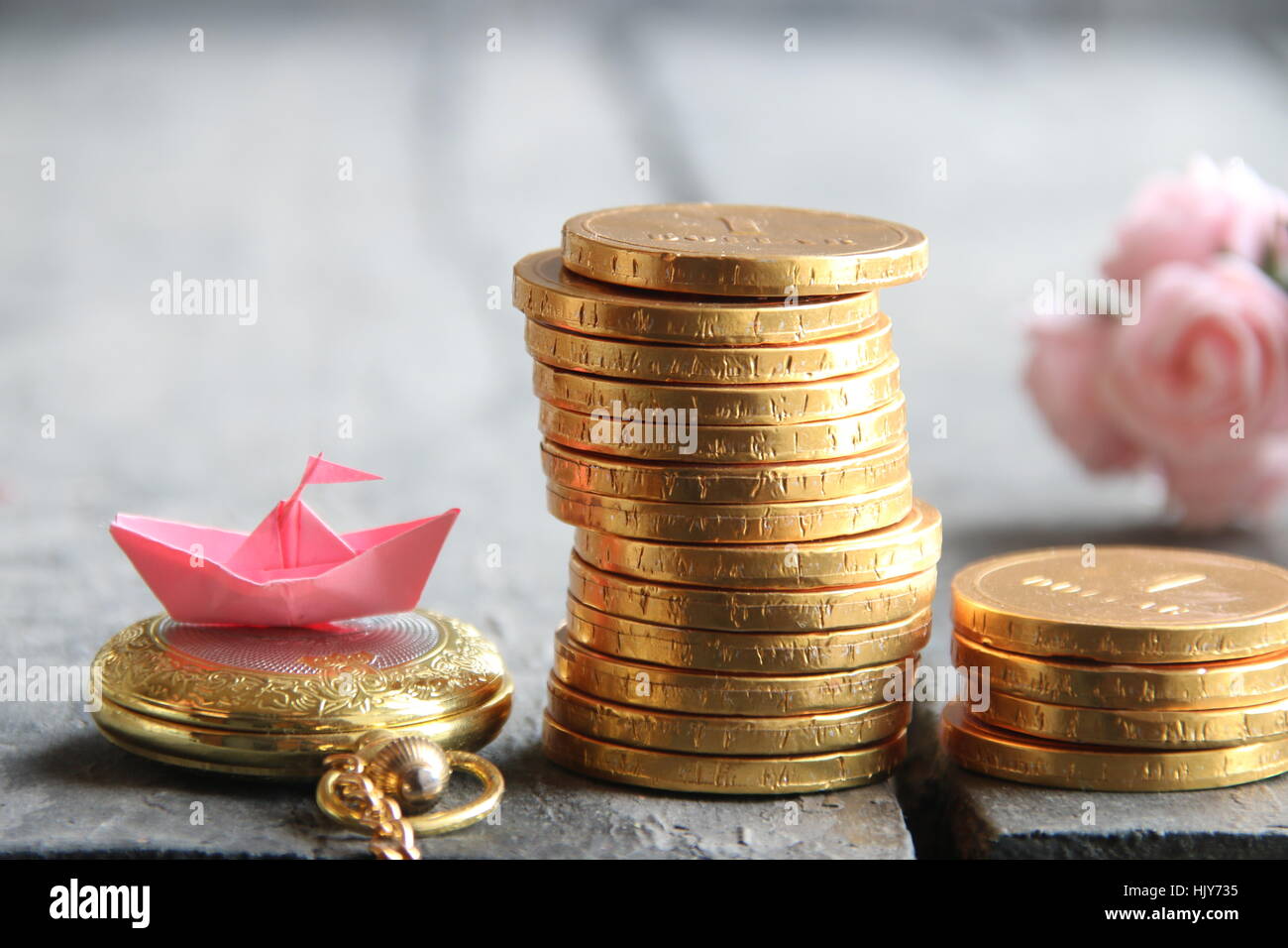New Business idea. Stacks of golden coins. Stock Photo