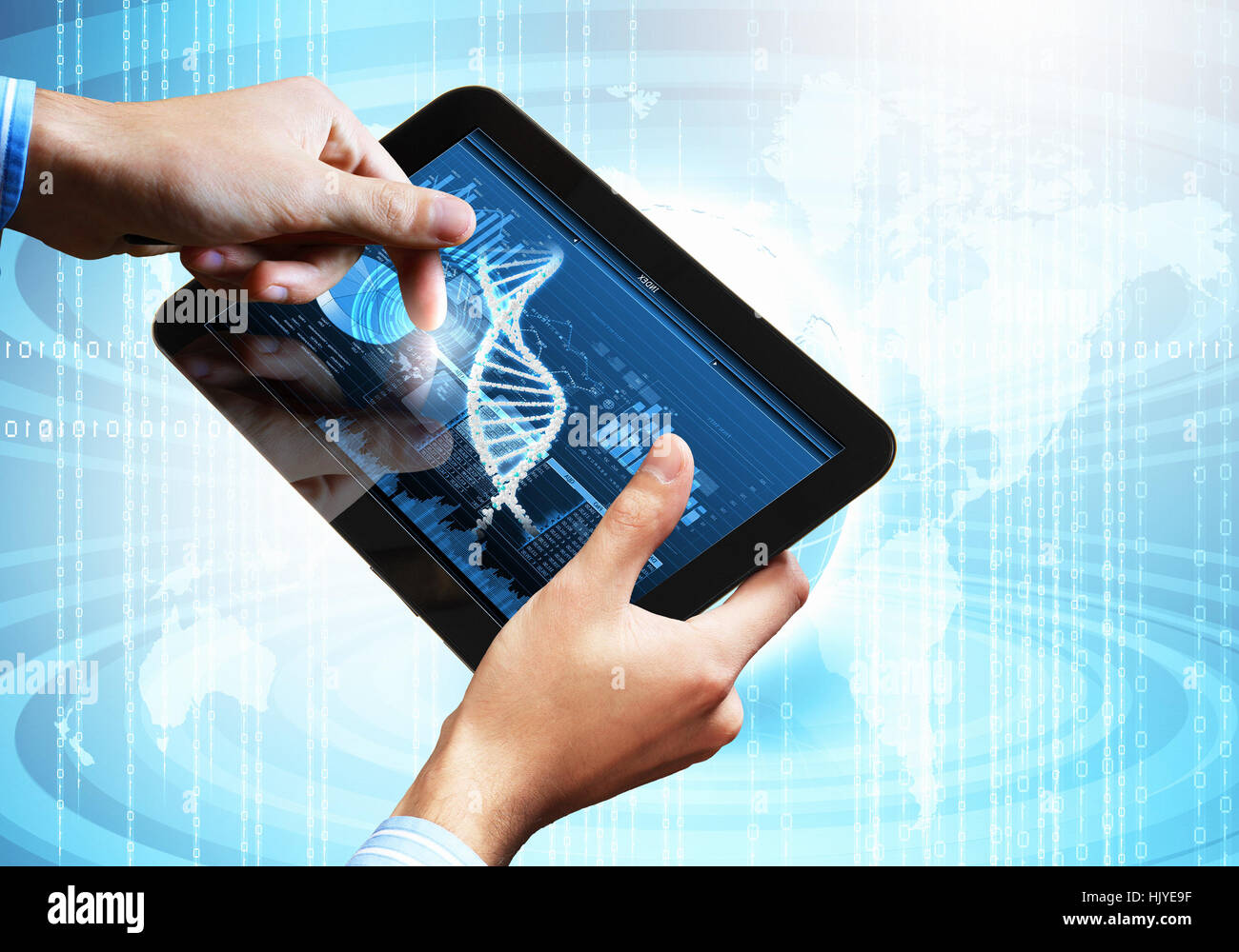 DNA helix abstract background on the tablet screen. Illustration Stock ...