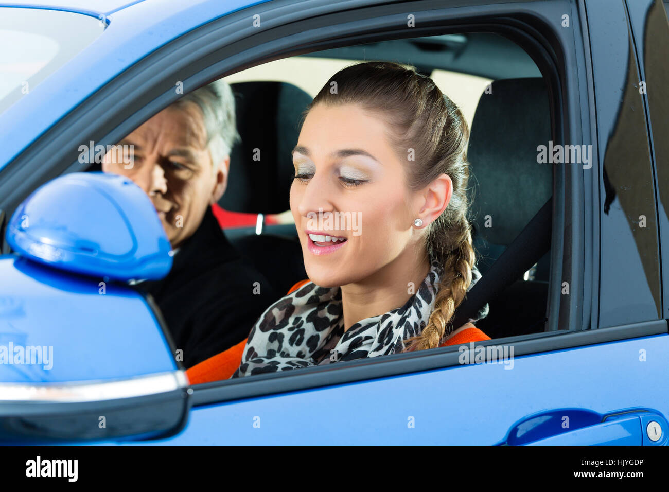 vehicle, driving school, driving lesson, exam, inspection, woman, drive, Stock Photo