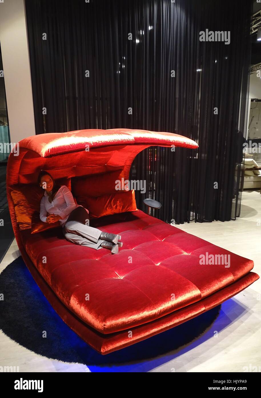 IMM Fair in Cologne moving Furniture from with Model Photo 01/16/2017 usage worldwide