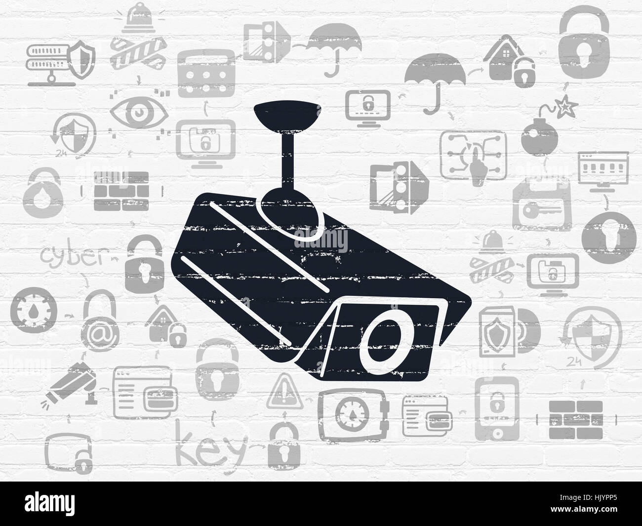 Security concept: Cctv Camera on wall background Stock Photo - Alamy