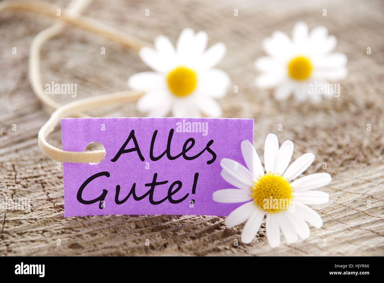 a purple label with the german words Alles Gute on it which means best ...