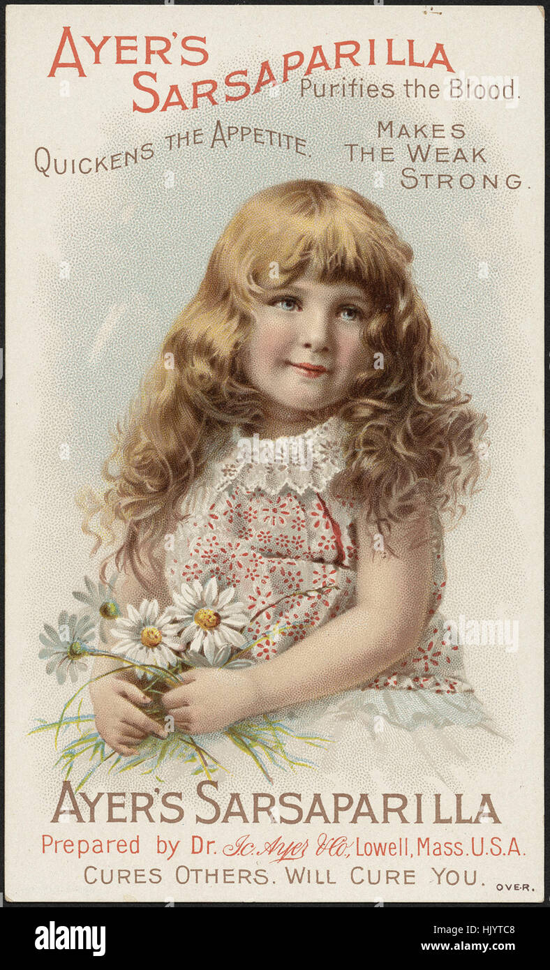 Ayer's Sarsaparilla purifies the blood, quickens the appetite, makes the weak strong. (front) Stock Photo