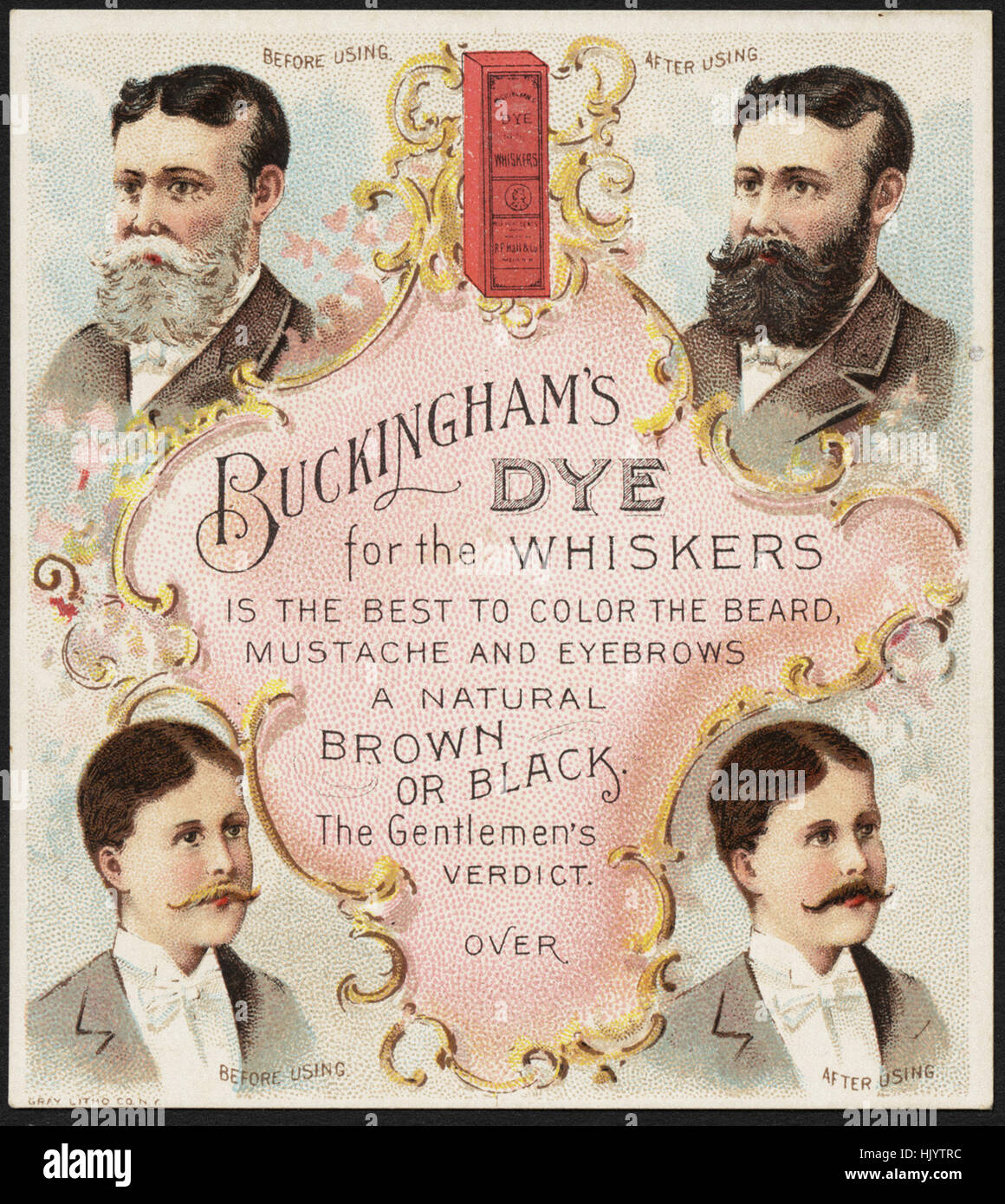 Buckingham's Dye for the Whiskers is the best to color the beard, mustache and eyebrows a natural brown or black. The gentleman's verdict. Stock Photo