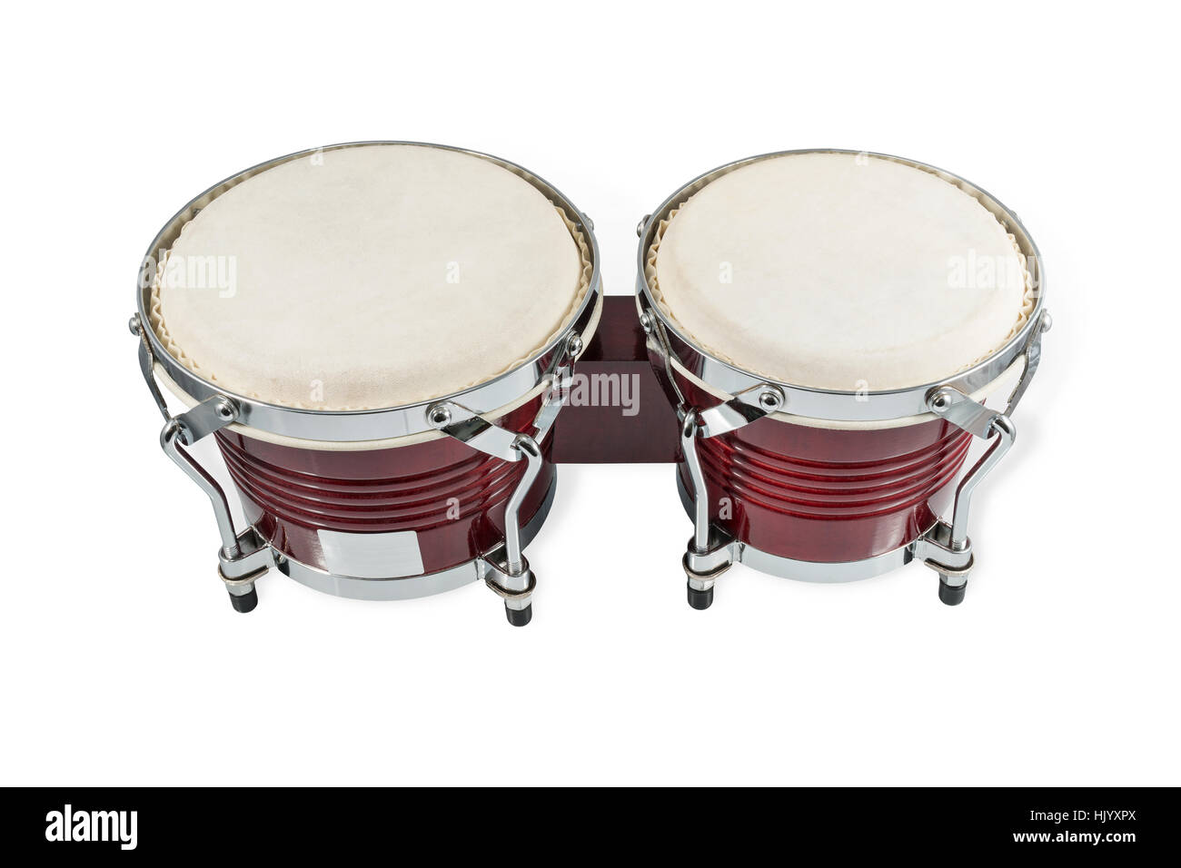 Two African hand drum made of leather and wood isolated on white