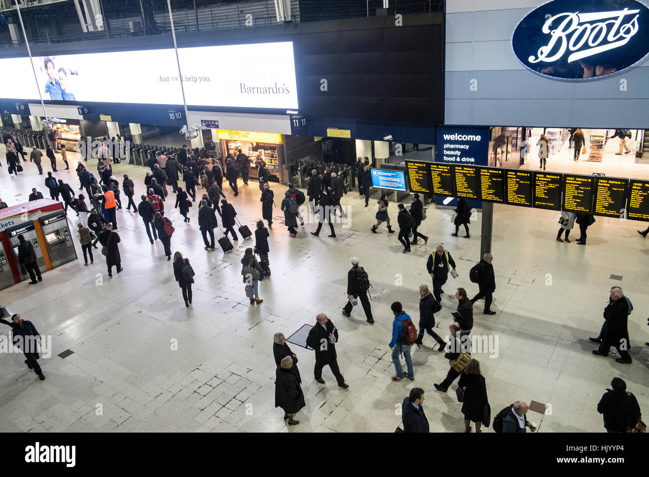 Commuters at Waterloo Railway station in London,England,United Kingdom Stock Photo