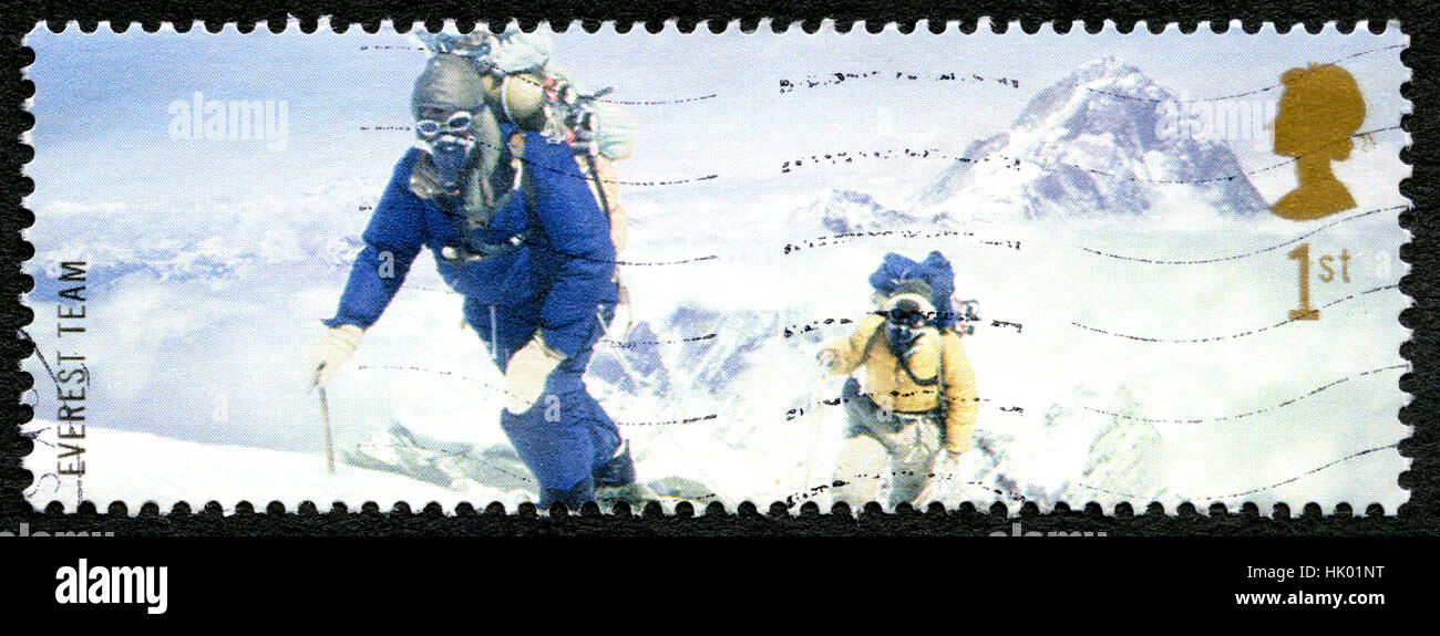 GREAT BRITAIN - CIRCA 2003: A used postage stamp from the UK, commemorating the 1953 British Mount Everest Expedition, circa 2003. Stock Photo