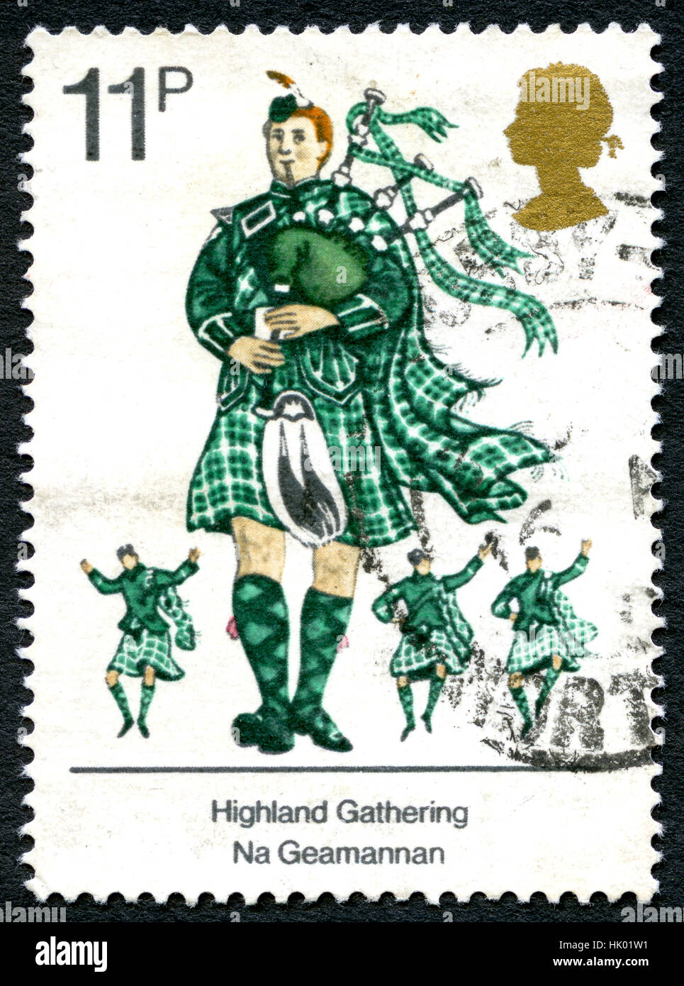 GREAT BRITAIN - CIRCA 1980s: A used postage stamp from the UK, celebrating the Highland Gathering, circa 1980s. Stock Photo