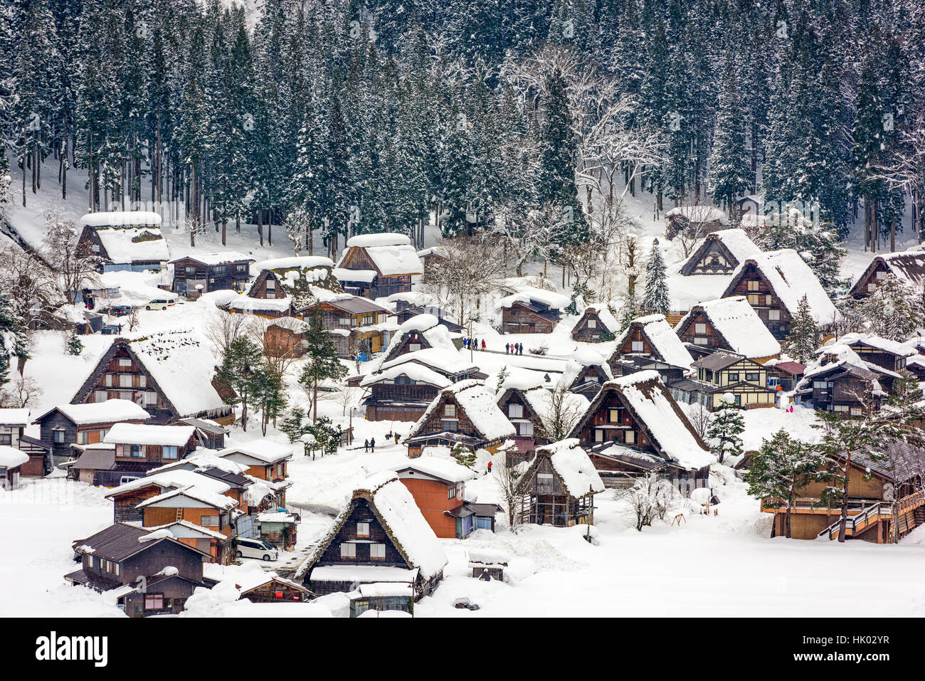 Shirakawago, Japan historic winter village. Stock Photo