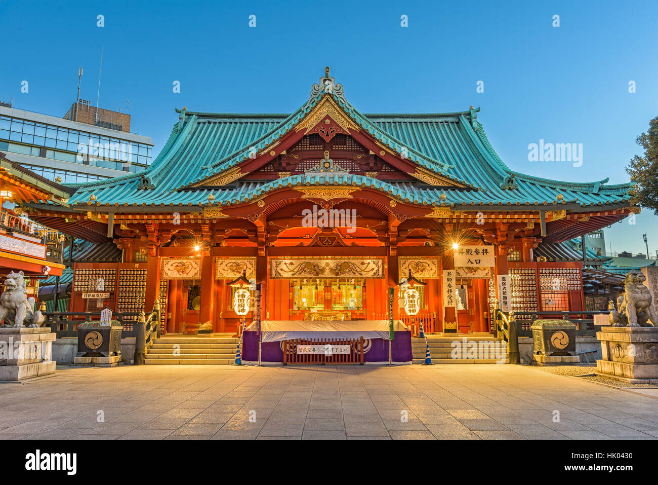 January 13, 2017: Kanda Shrine at dusk. The shrine's history dates to the year 730. Stock Photo