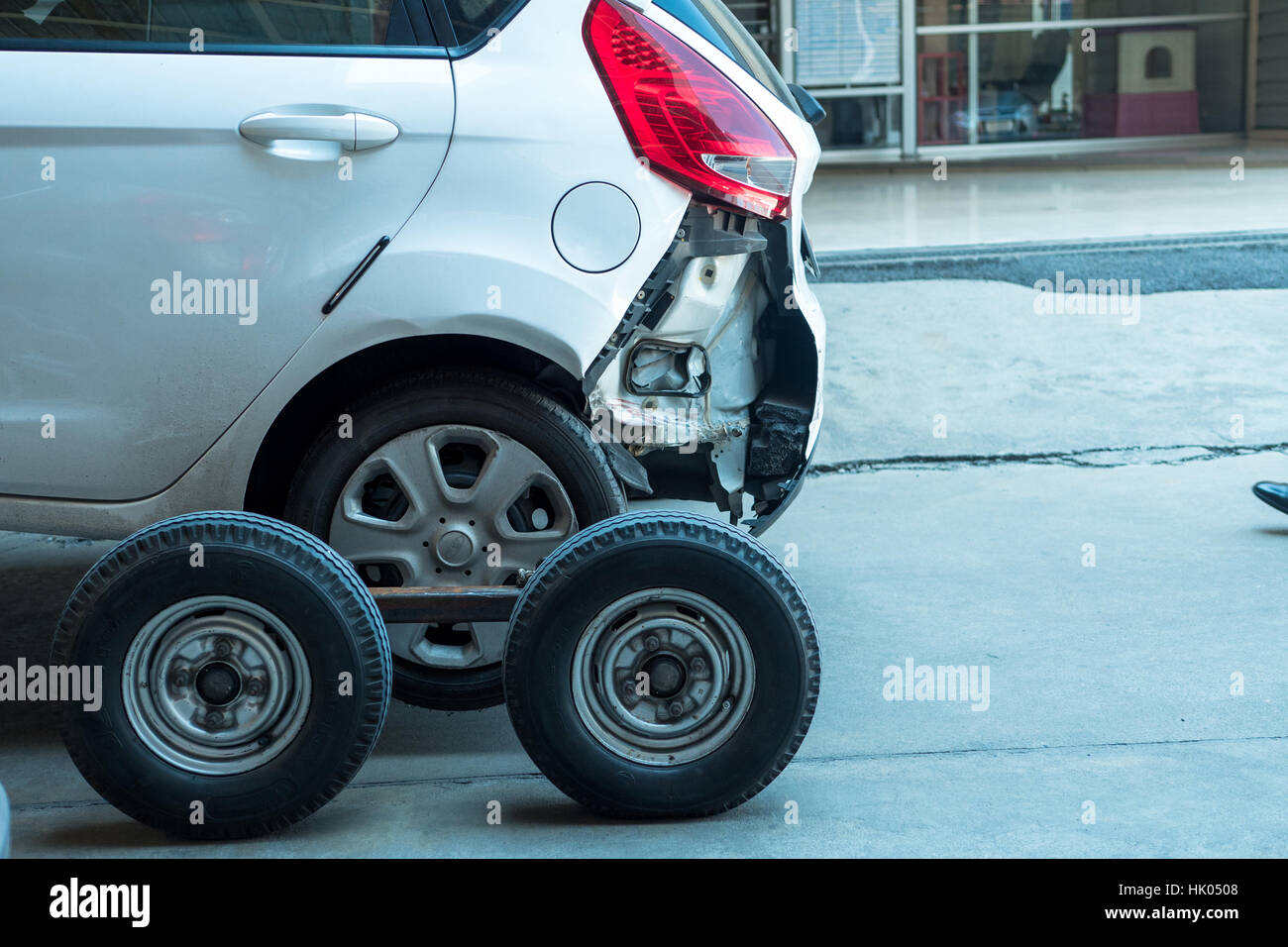 forklift accident car 3 wheel Stock Photo Alamy