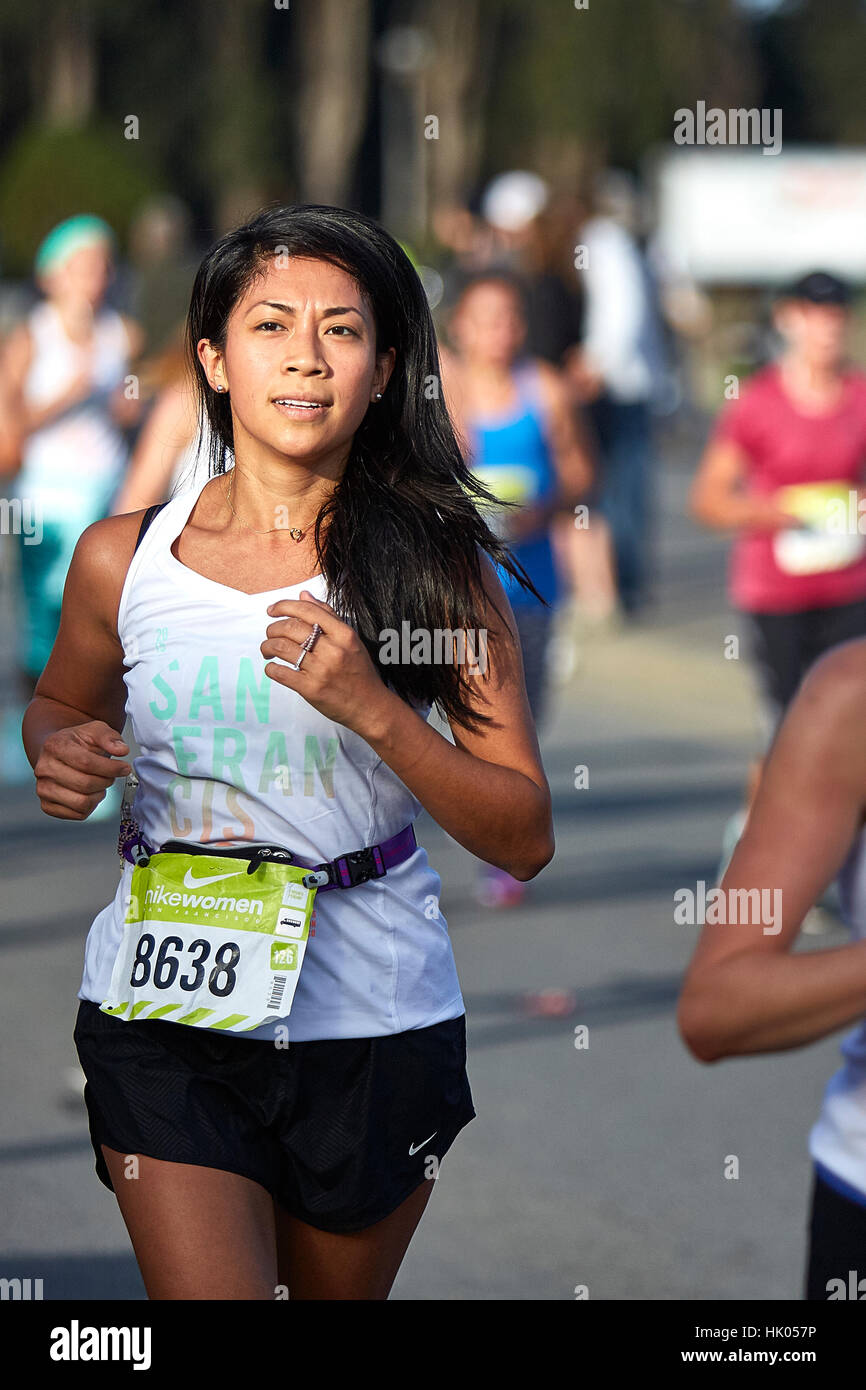 Female Athlete Approaching The Finish Line In The Nike Woman's Half