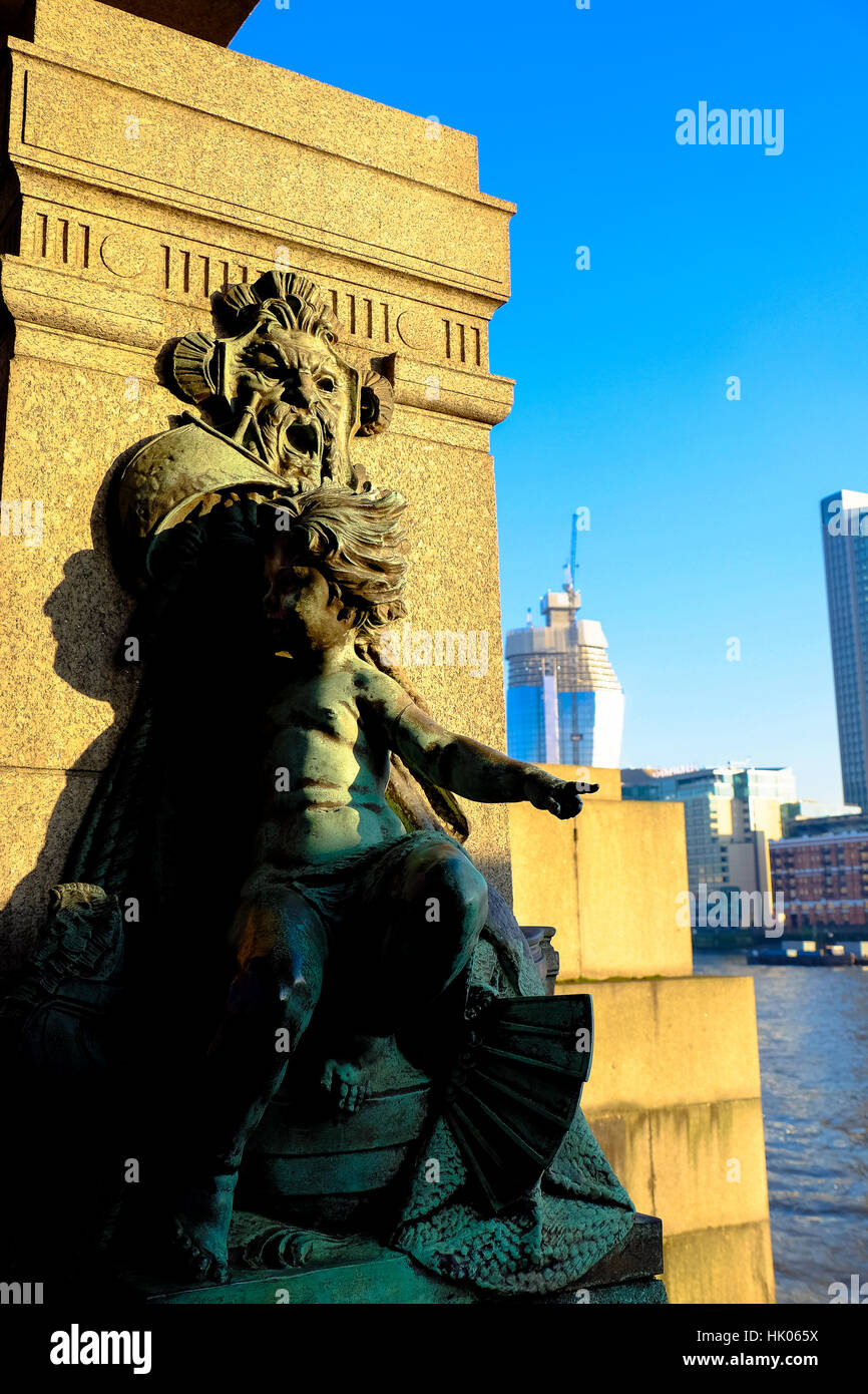 An ornate sculpture decorates the banks of London's River Thames Stock Photo