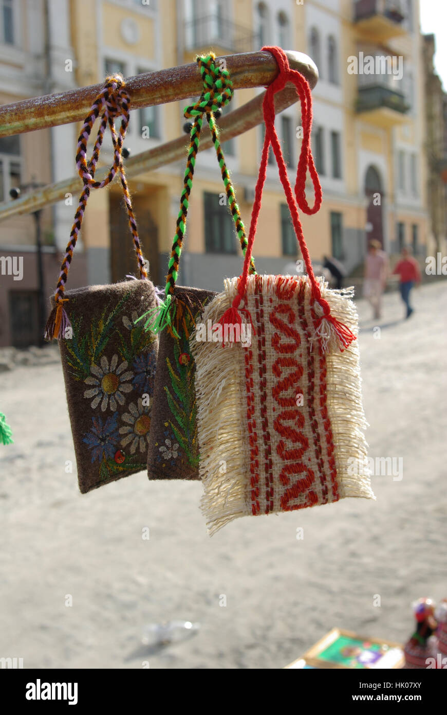 Traditional style handmade woven bags made of fabric Stock Photo Alamy
