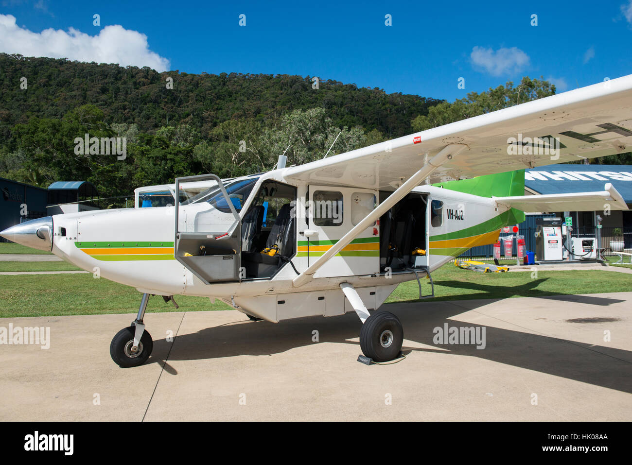 Airplane for scenic flights at the airport in Airlie Beach, Queensland Australia Stock Photo