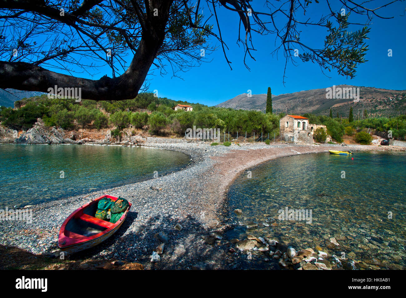 europe, greece, peloponnese, mani, kotronas, town, beach Stock Photo