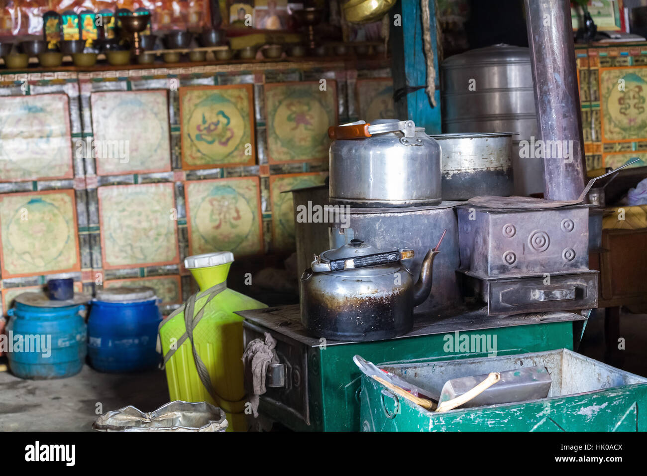 Inside Tibetan Kitchen Tibet China Stock Photo Alamy