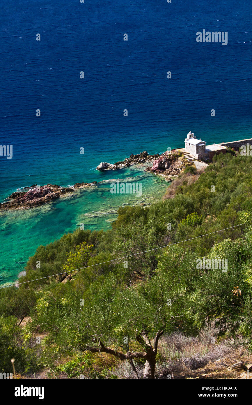 europe, greece, peloponnese, mani, kotronas, town, beach Stock Photo