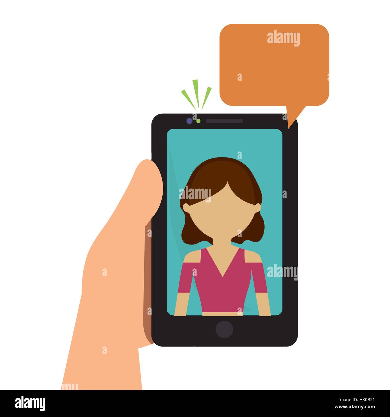 hand hold cellphone girl talking chat vector illustration eps 10 Stock ...