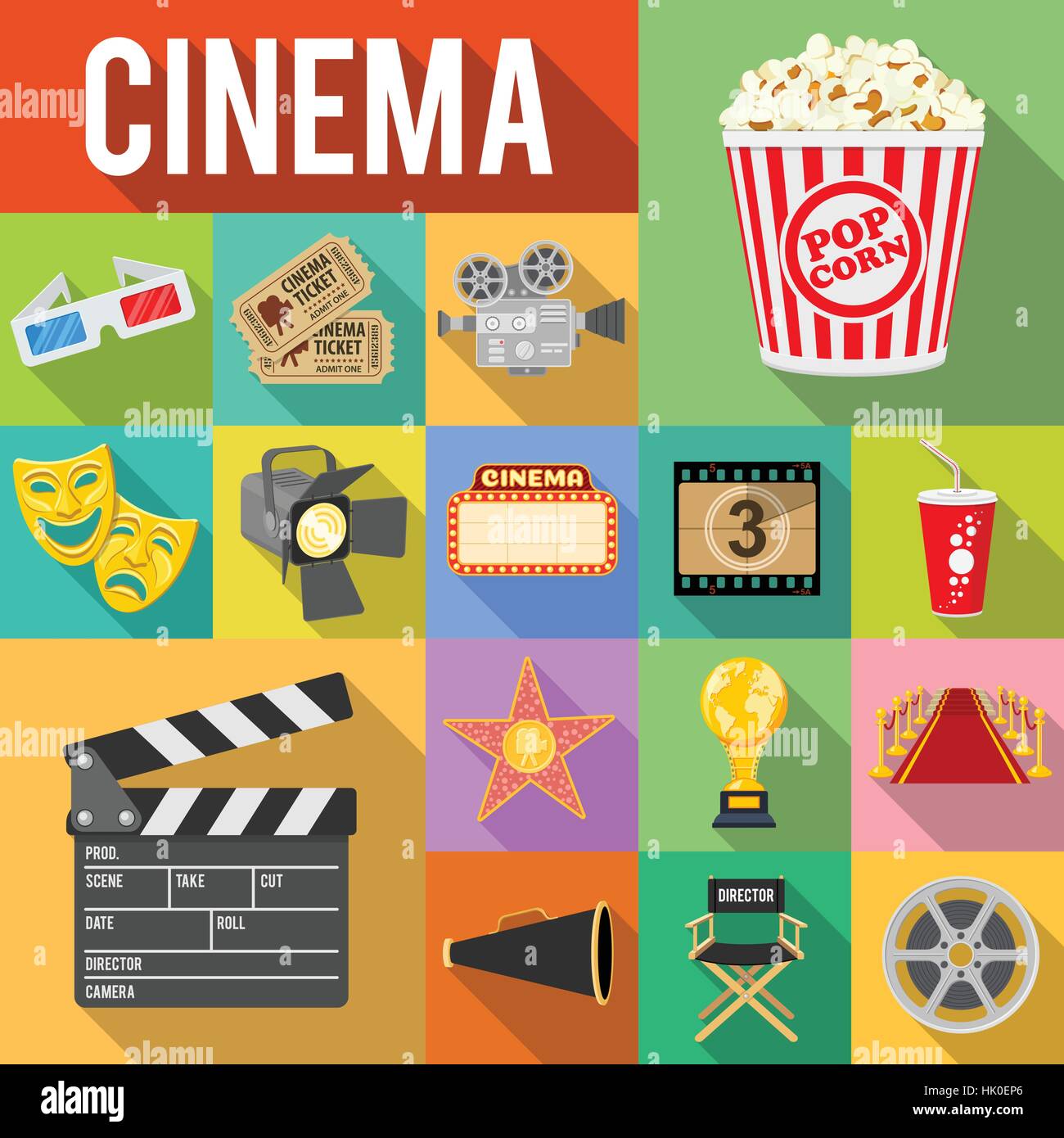 Cinema Flat Icons Set Stock Vector Image & Art - Alamy