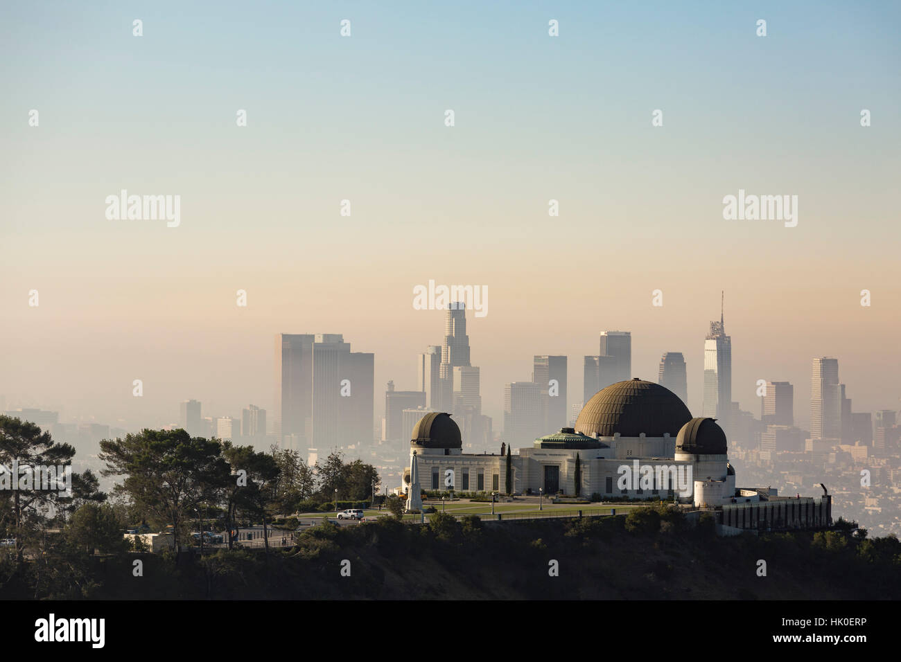 Griffith Observatory and Los Angeles, view from the Mount Hollywood. Aug, 2016. Los Angeles, California, U.S.A. Stock Photo