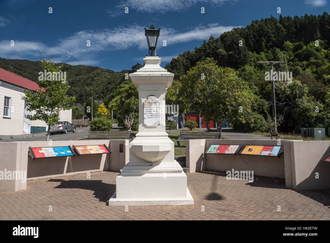 Memorial to Captain Ned Petersen Captain of the Schooner Ronga.  Havelock, South Island, New Zealand. Stock Photo