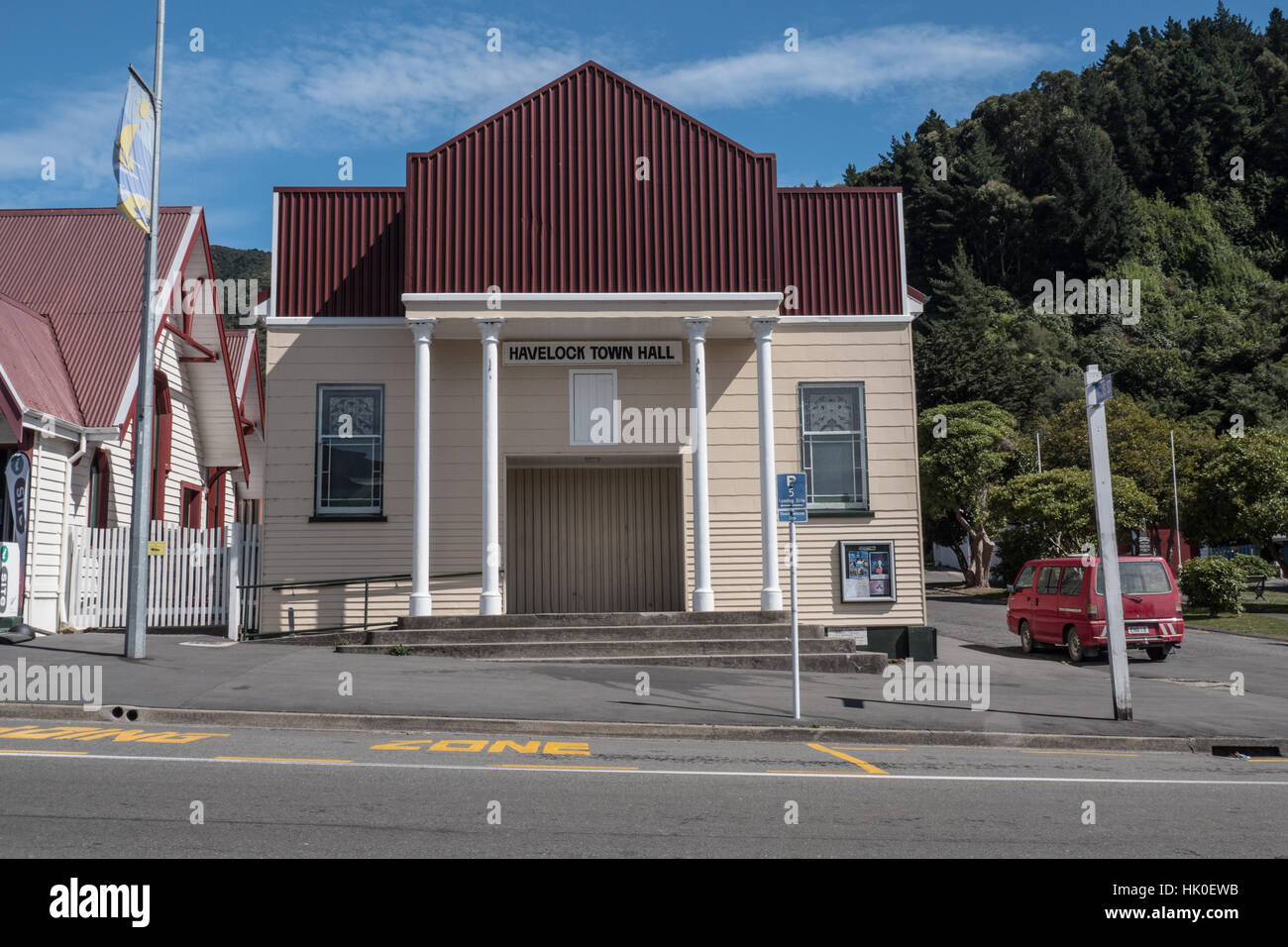 The town hall building in Havelock, South Island, New Zealand Stock