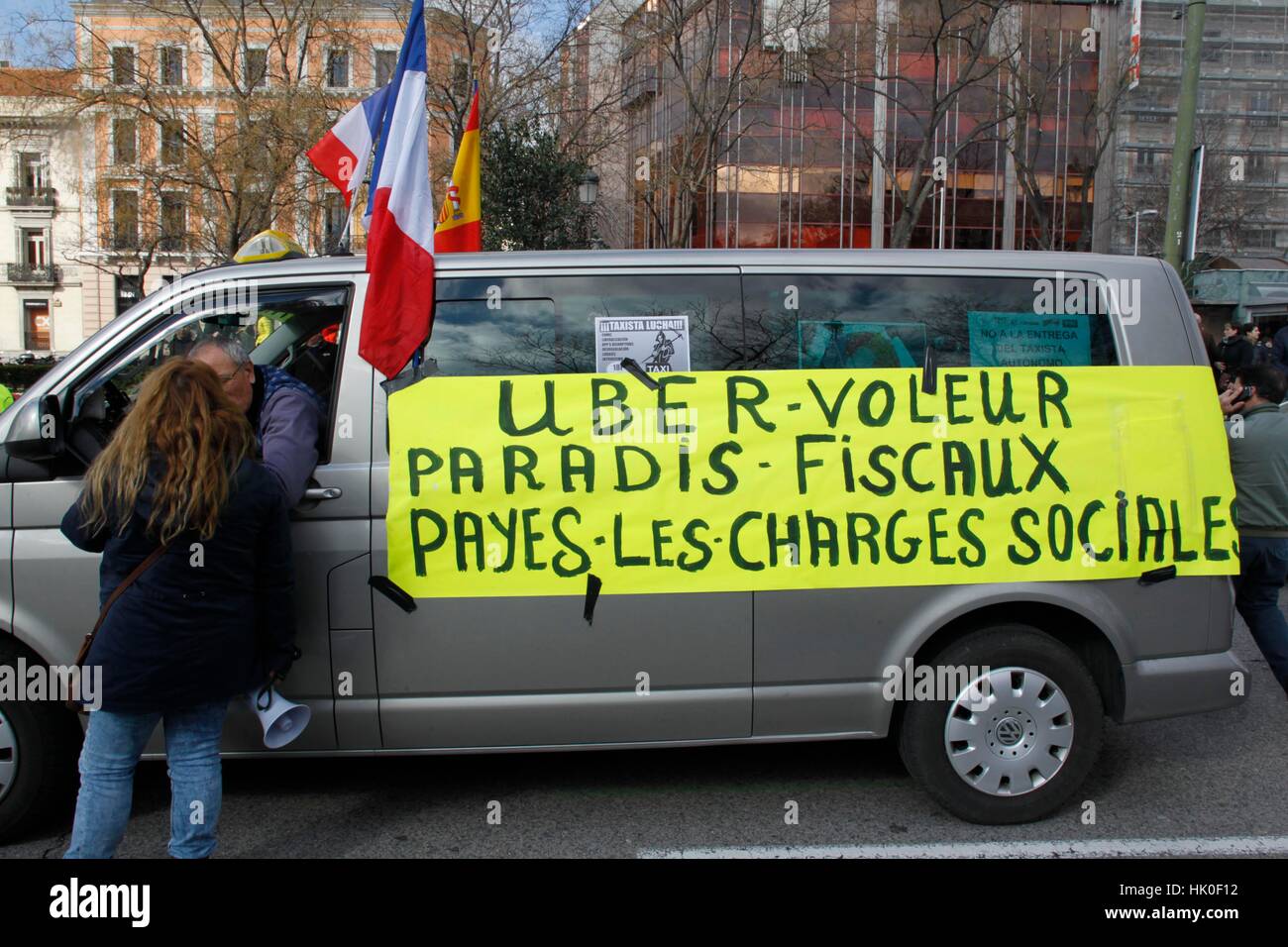 Taxi drivers demostration in Madrid on Thursday 18, February 2016 Stock ...