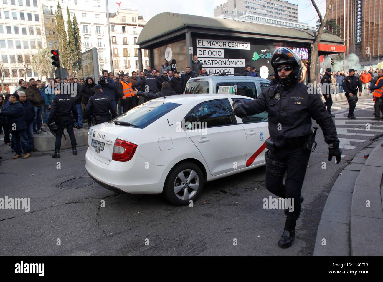Taxi drivers demostration in Madrid on Thursday 18, February 2016 Stock ...