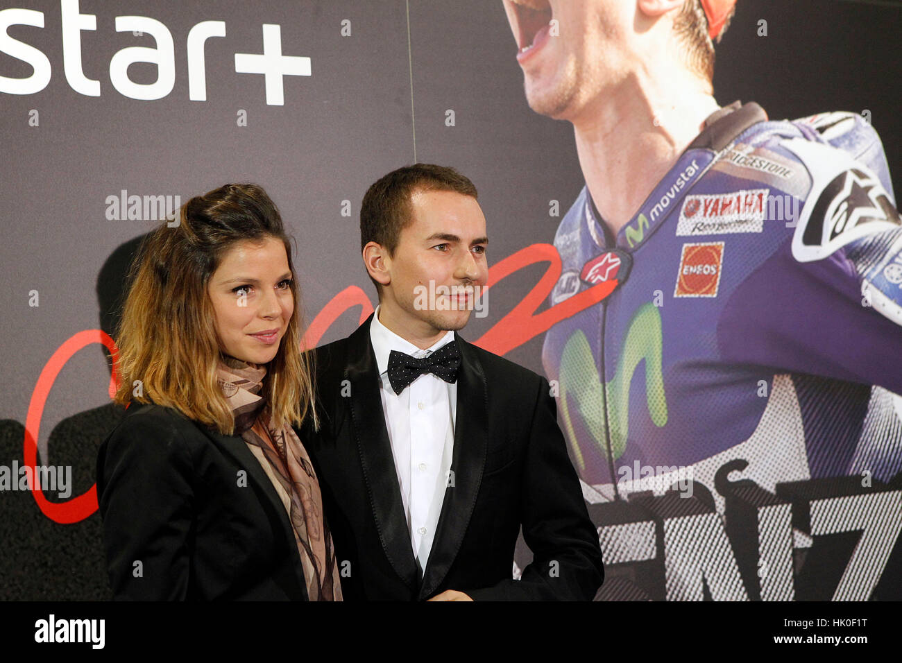 MotoGP rider Lorenzo and girlfriend Nuria Tomas during the premiere of the documentary