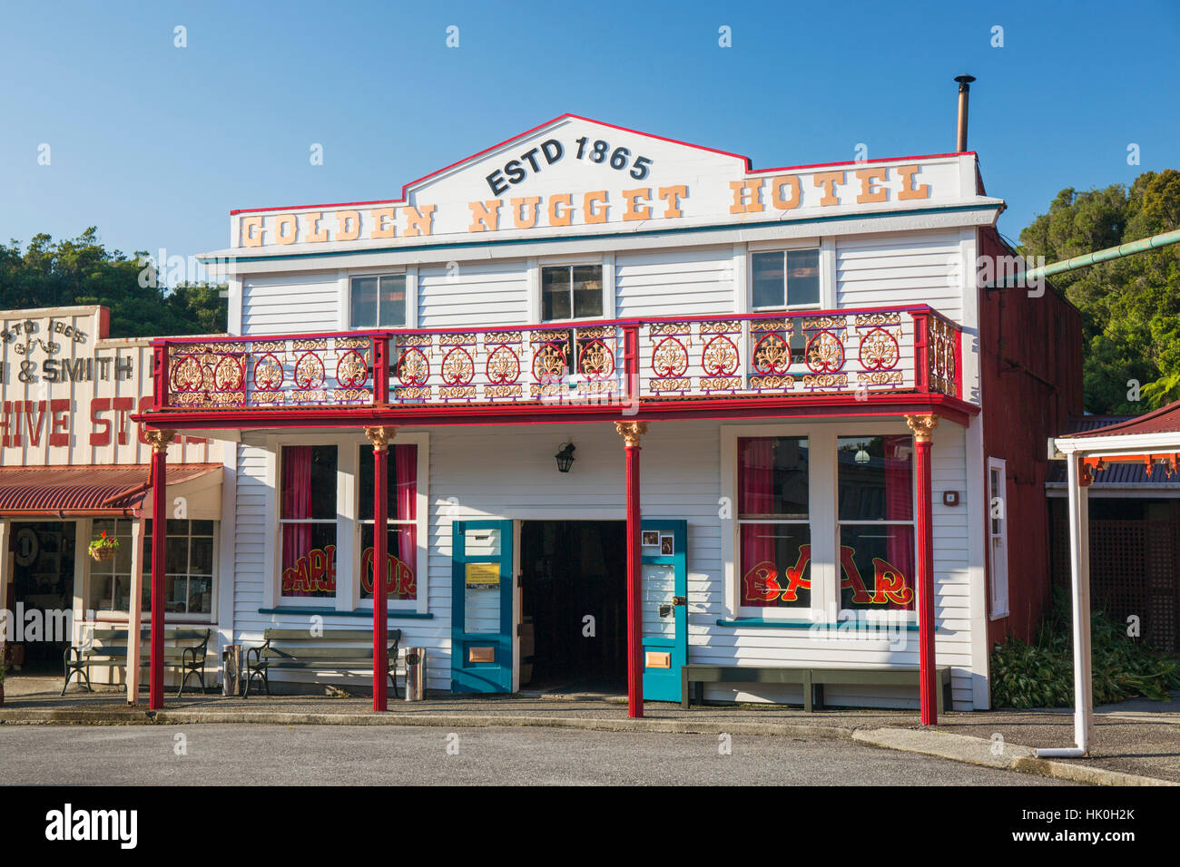 Historic building evoking the west coast's gold-mining past, Shantytown, Greymouth, Grey district, West Coast, New Zealand Stock Photo