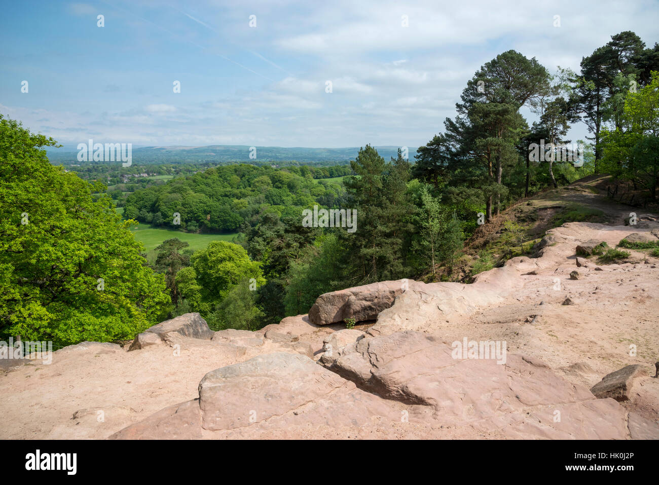 View of the Cheshire countryside from Stormy point, Alderley edge, Cheshire, England. Stock Photo
