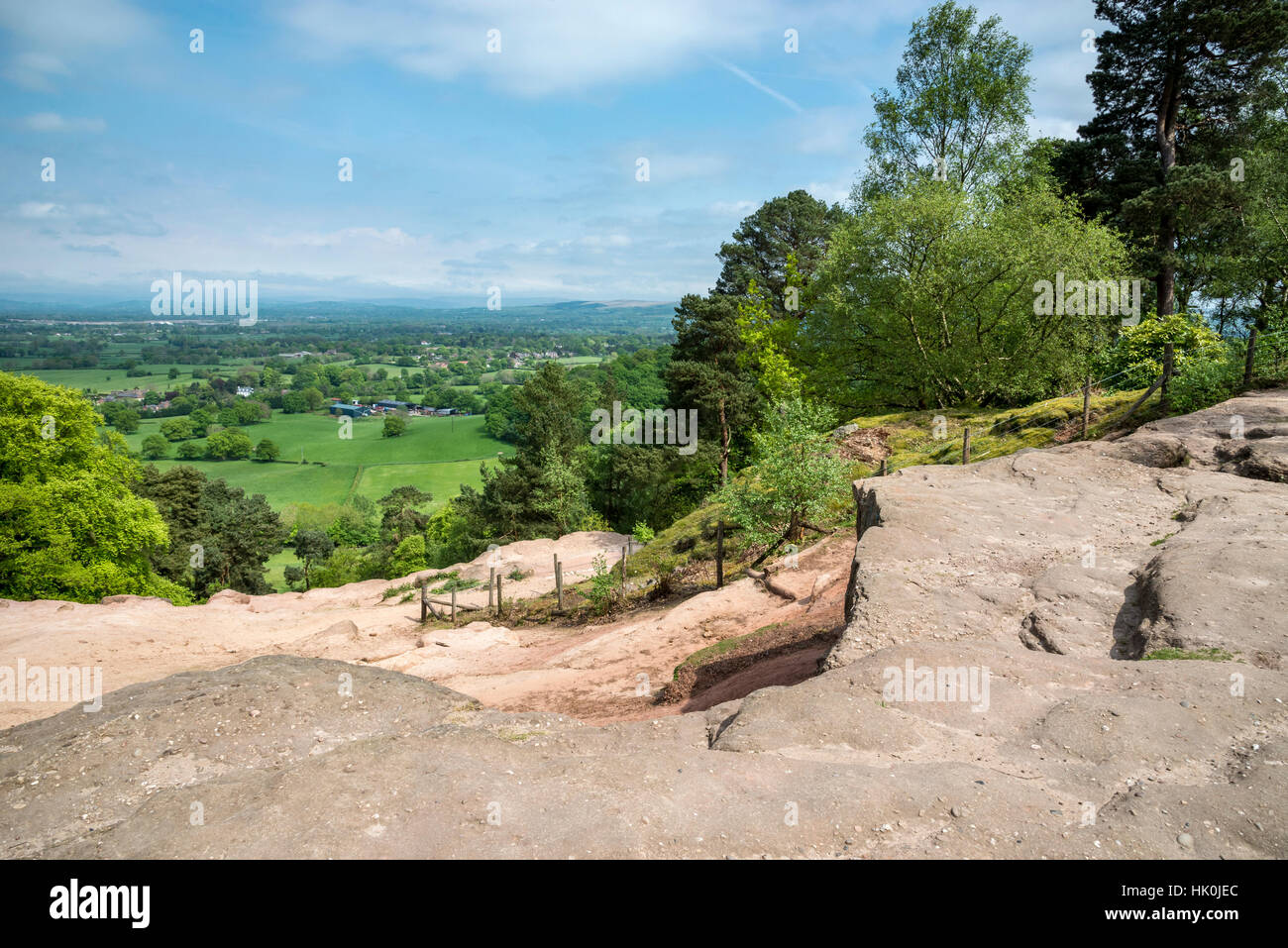 View from Stormy point at Alderley edge. View of the Cheshire countryside on a summer day. Stock Photo