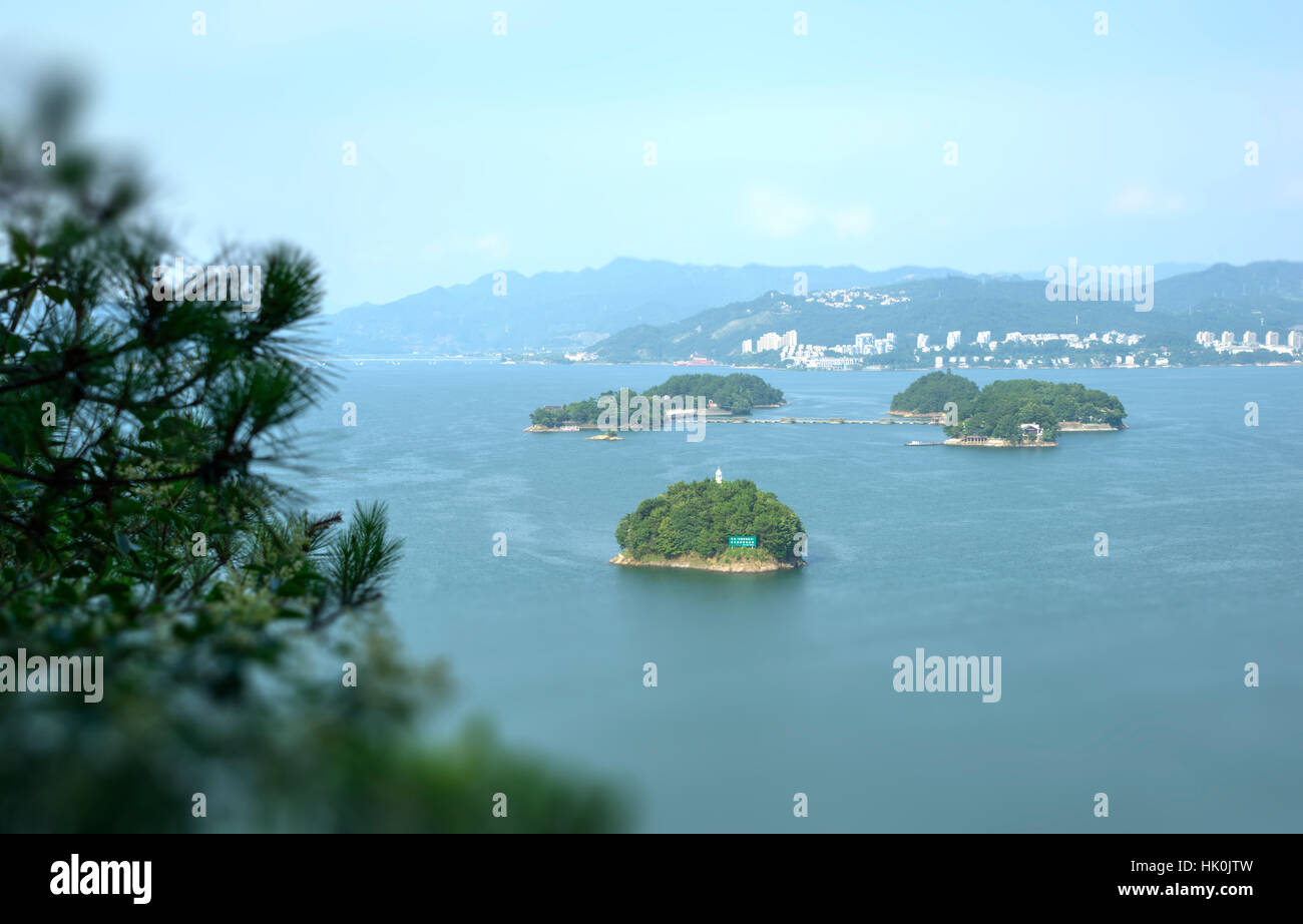 A cluster of islets at Thousand Islands Lake, Chunan, Zhejiang, China Stock Photo