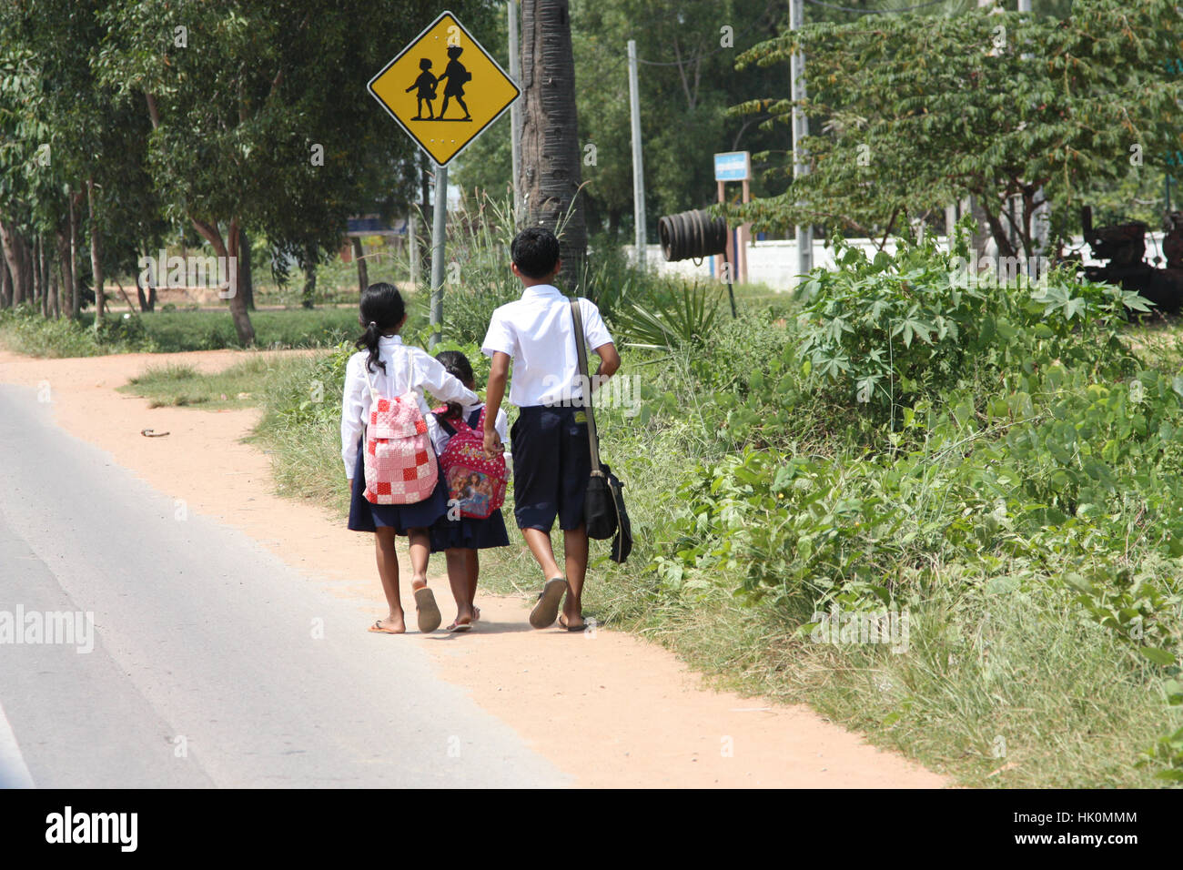 School Children Walking Home Safe Stock Photo