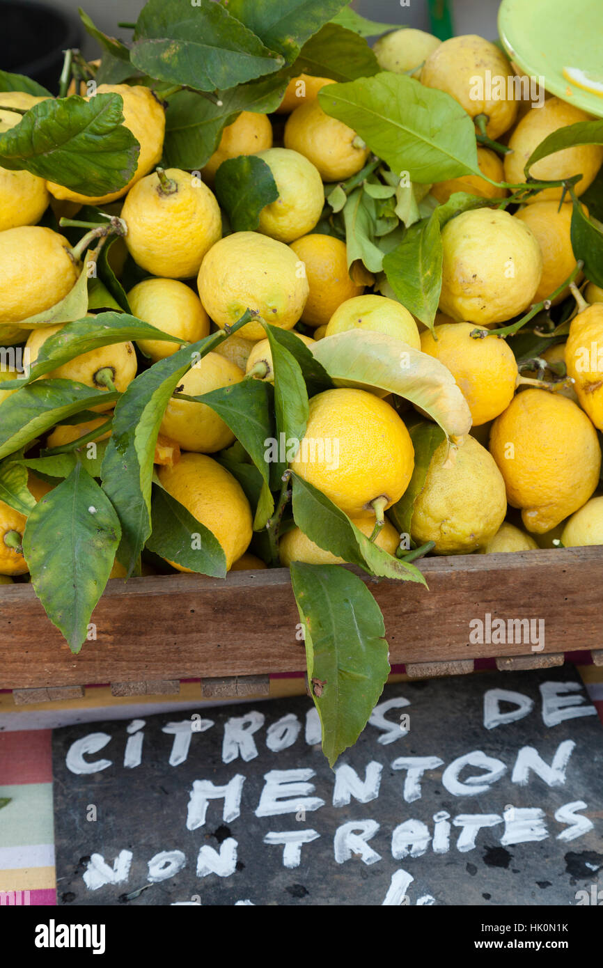 Lemons of Menton on a market, Menton, France Stock Photo Alamy