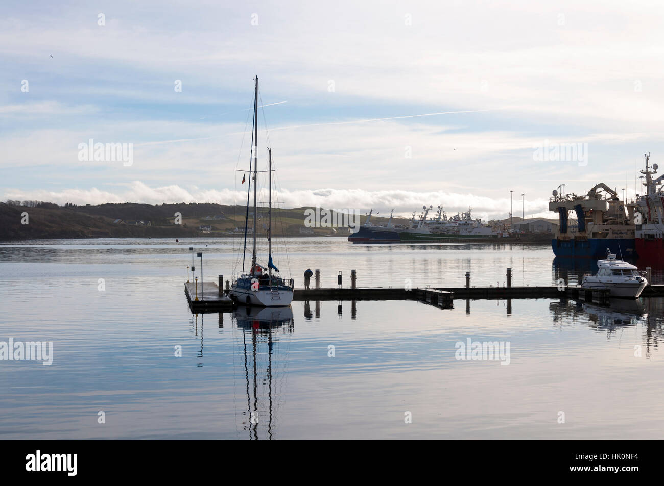 Yacht moored at Killybegs Small Craft Harbour Marina, County Donegal
