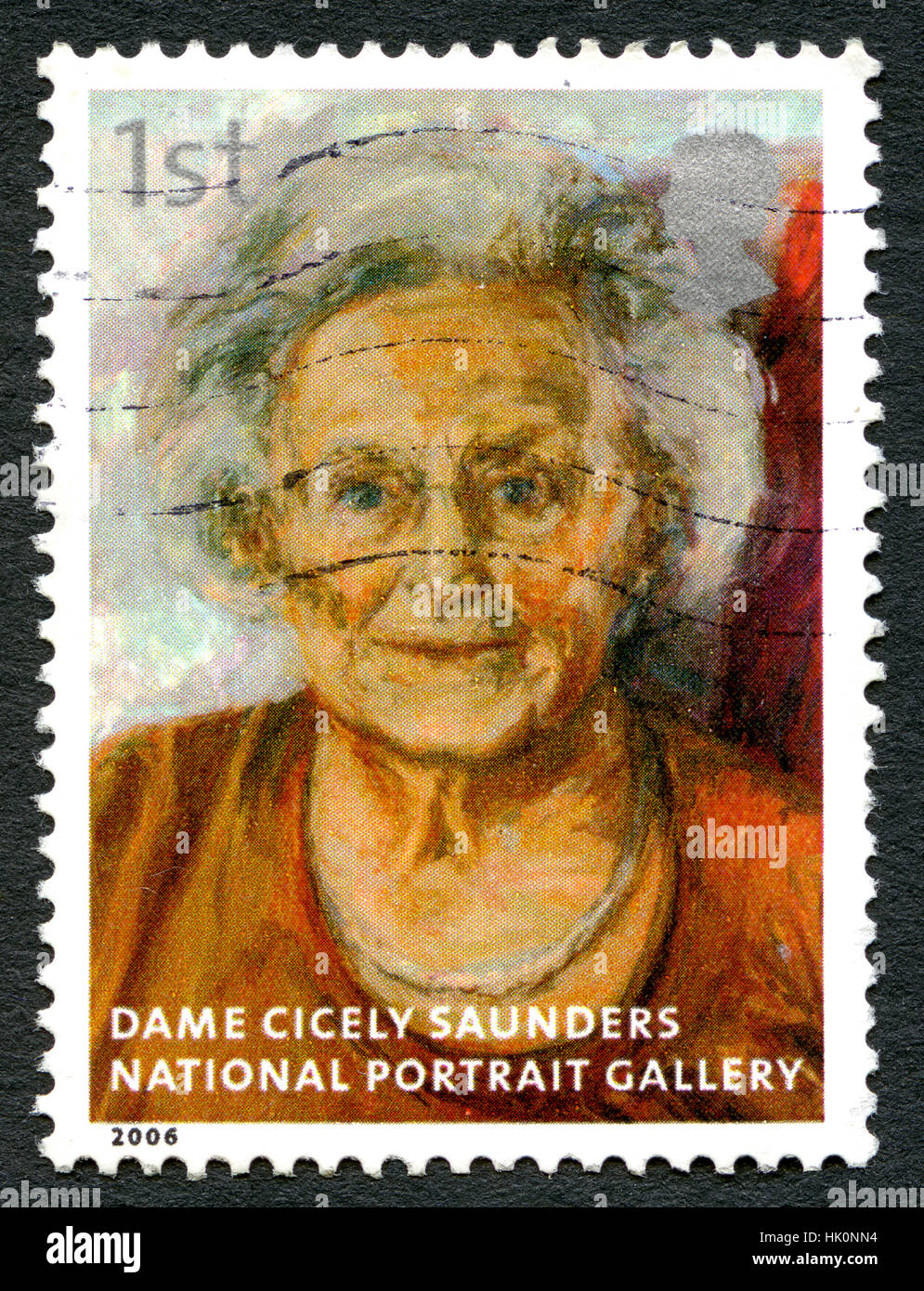 GREAT BRITAIN - CIRCA 2006: A used postage stamp from the UK, depicting an image of a painting of historic nurse Dame Cicely Saunders which is on disp Stock Photo