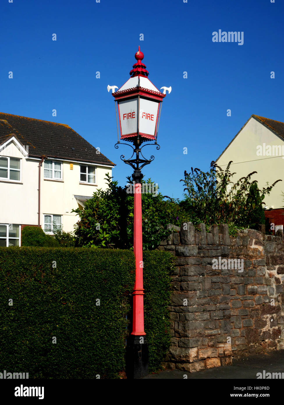Fire lamp outside Dane's Castle Fire Station, Exeter, Devon.  Originally a pair were outside the Old Fire House, now a 'pub. Exeter was known as a 'fi Stock Photo