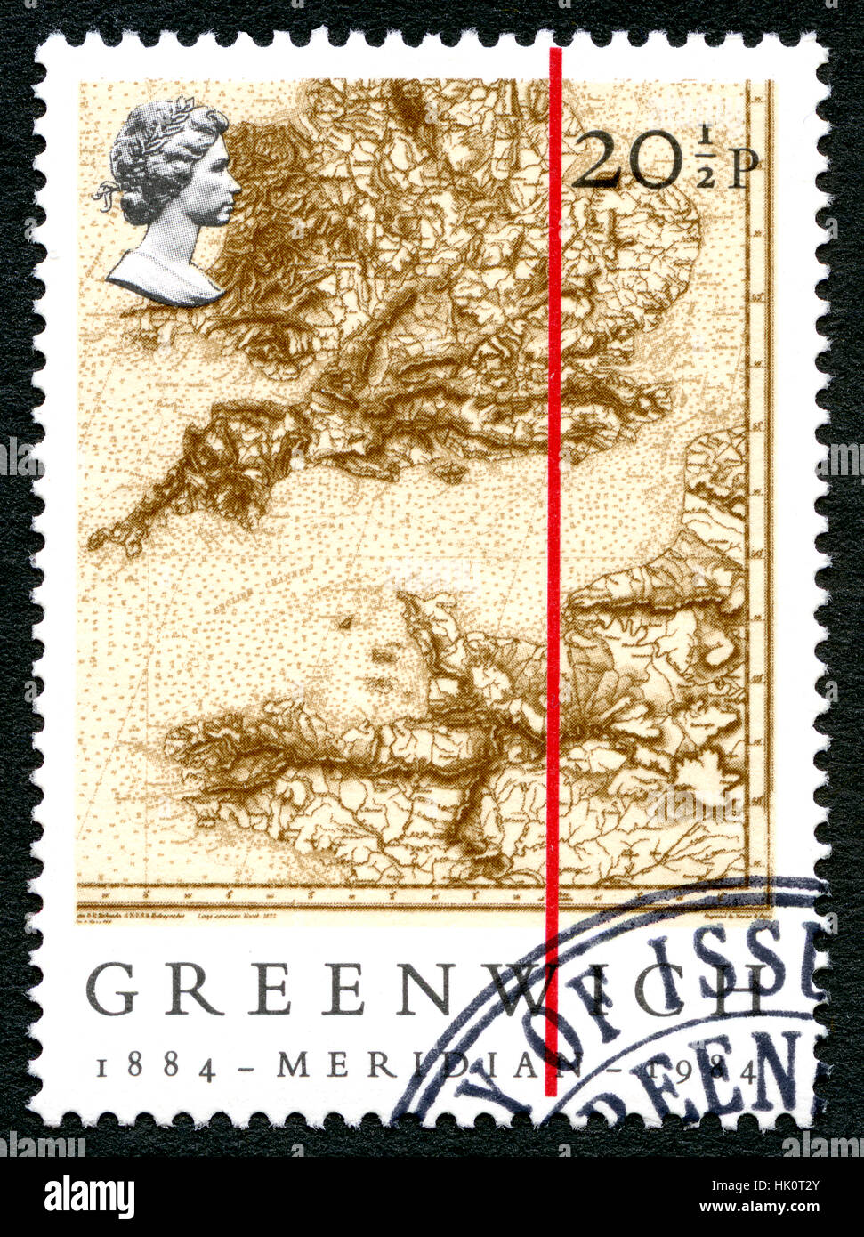 GREAT BRITAIN - CIRCA 1984: A used postage stamp from the UK, commemorating the Greenwich Meridian, circa 1984. Stock Photo